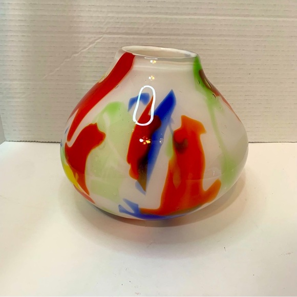 Colorful Art Glass Vase Hand Blown, Red, Blue, Green, Yellow, Home Decor - Picture 7 of 12